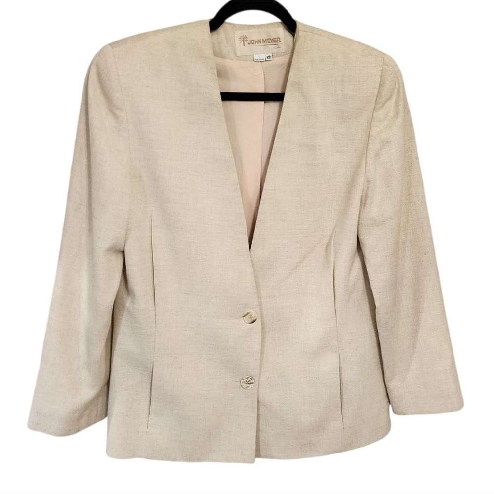 Vintage John Meyer Blazer Jacket 12 Beige Linen Blend